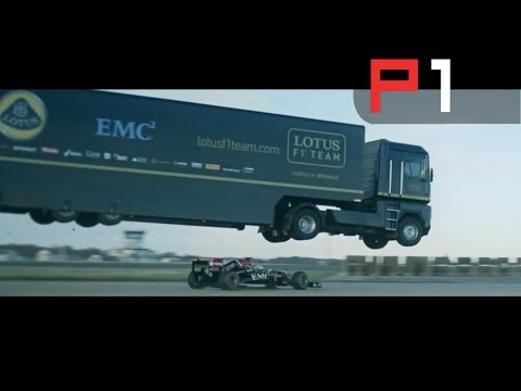 MASSIVE Lotus truck jumps over an F1 car