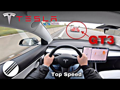 TESLA MODEL 3 460HP TOP SPEED DRIVE ON GERMAN AUTOBAHN ?
