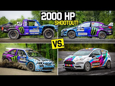Ken Block's 1100hp Trophy Truck vs. 375hp Subaru STI vs. Cossie V2 vs. Fiesta R2. Who will win?