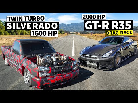 1600hp Twin Turbo Silverado vs 2000hp Carbon Fiber Nissan GT-R R35 // THIS vs THAT